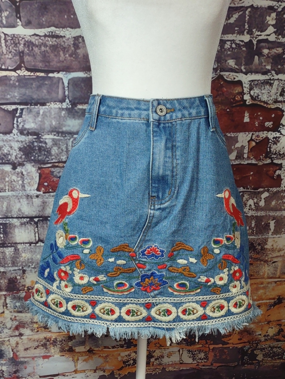 Umgee Embroidered Denim Skirt